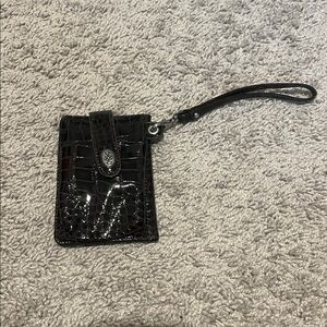 Brown Croc-Embossed Wristlet Card Holder